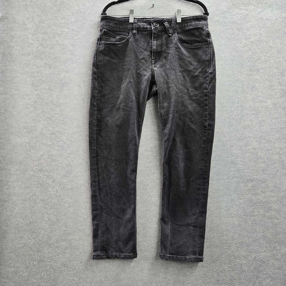 Volcom Men Jeans 32 Black Denim‎ Embroidered Activewear Logo 26" Inseam